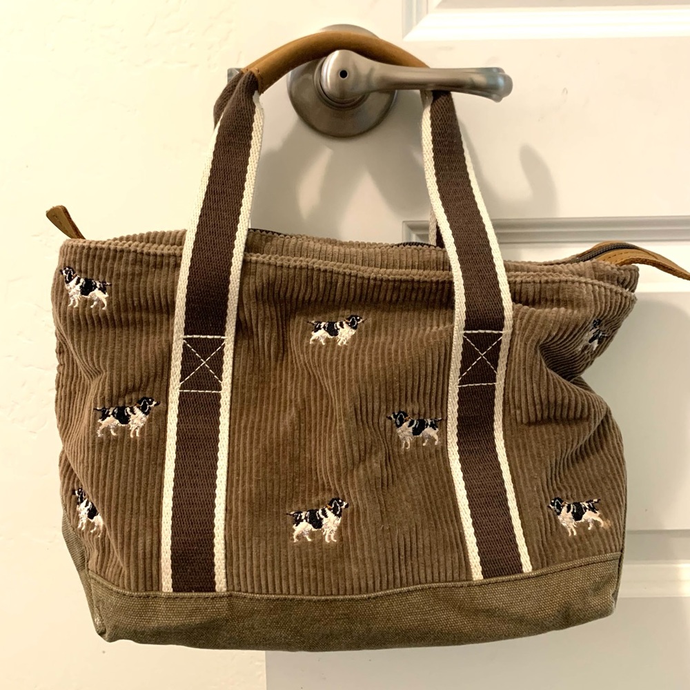 LL BEAN CORDUROY DOG SPRINGER SPANIEL TOTE BAG - VINTAGE 🎀